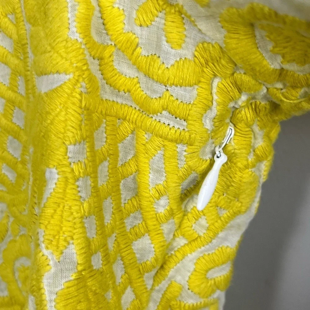 Tory Burch embroidered yellow/gold white tunic top white detailing spring luxury